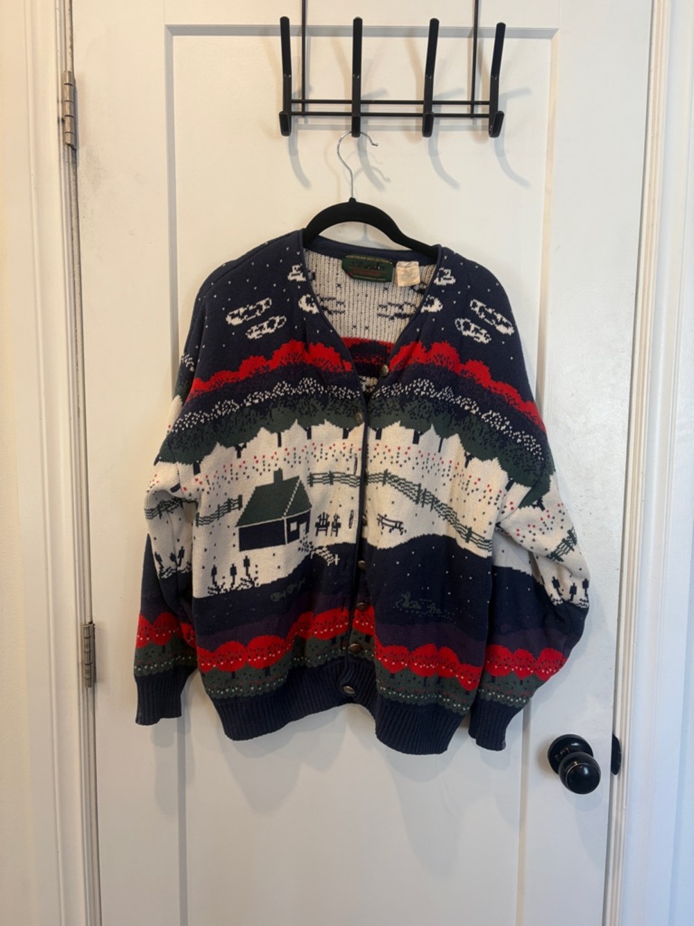 1990s Northern Reflections Navy, Cream & Red Fair Isle Village Cardigan - Picture 7 of 13